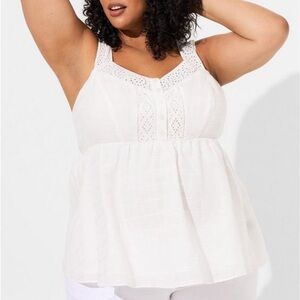 Torrid 2X Cotton Window Panel Eyelet Button Front Square Neck Tank NWT